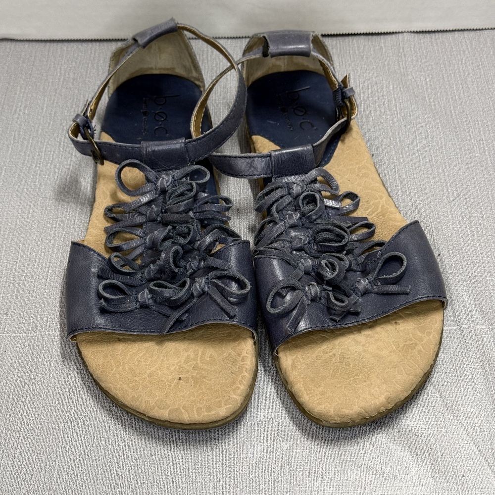 Boc Born Concept Navy Leather Bow Gladiator Sandals Size 9